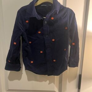 Janie and Jack Navy Pumpkin Embroidered Corduroy Shirt - Kids